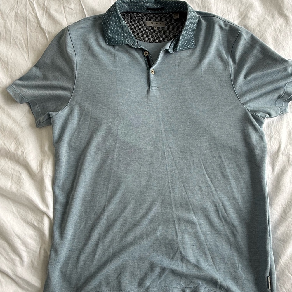 Ted Baker Light Blue Polo with Patterned Collar